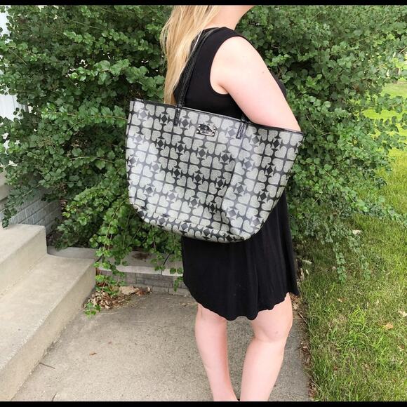 Kate Spade Oversized Printed Tote Black & Gray - Picture 1 of 7